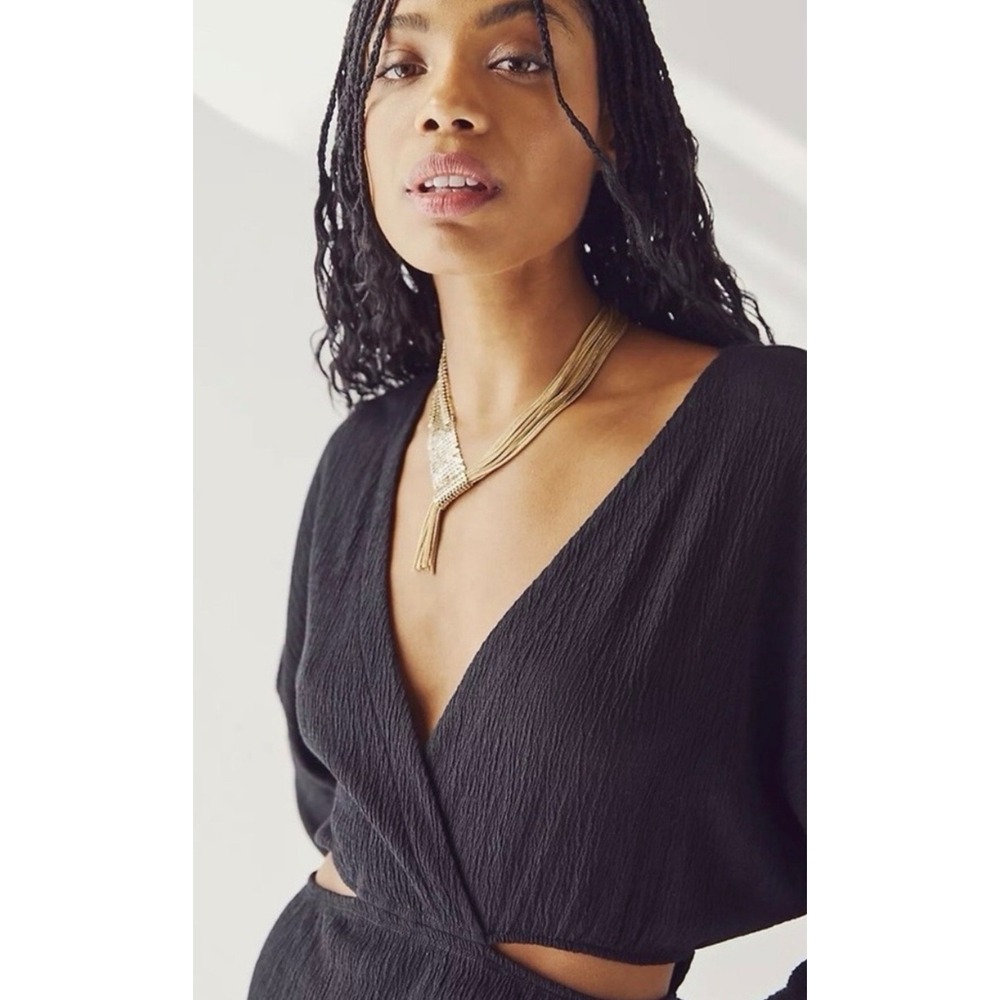 Free People FP Beach Black Cut-Out Mini Dress V-Neck Long Sleeve Medium - Picture 2 of 9
